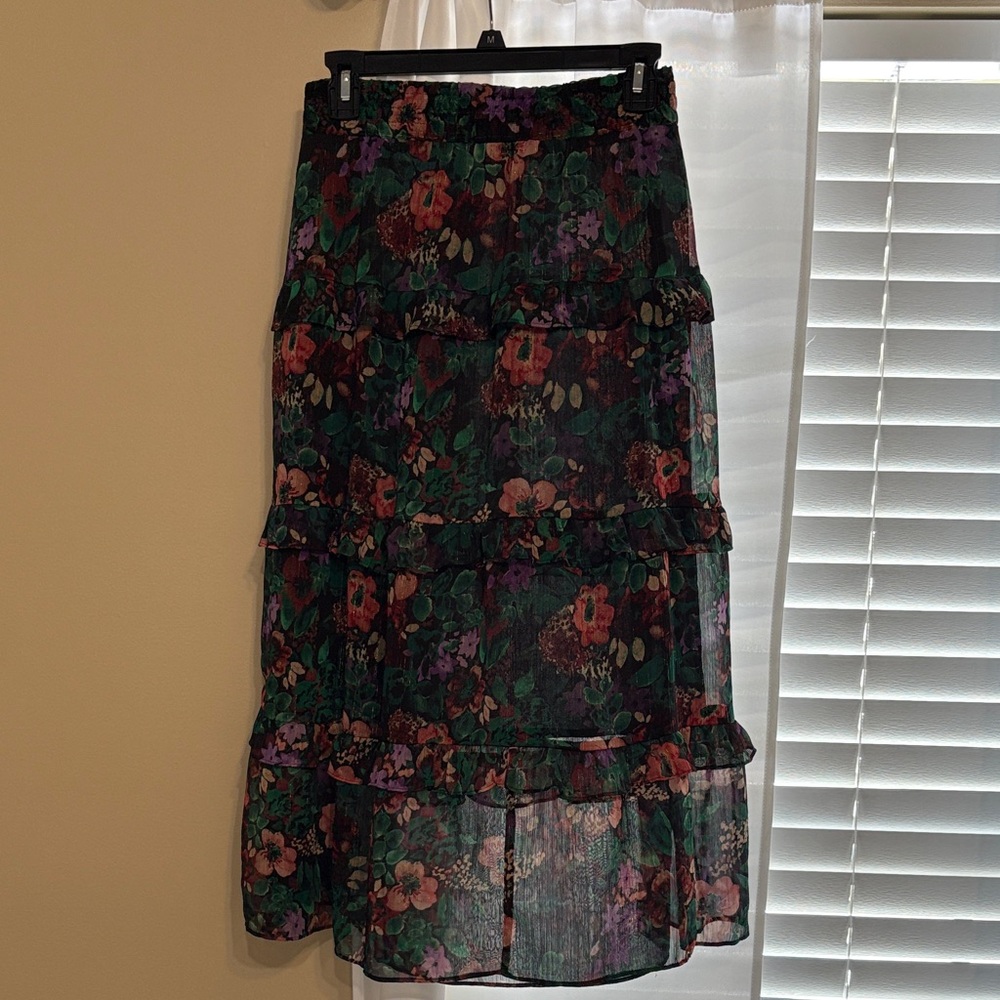 Cato Floral Maxi Skirt - Black and Red